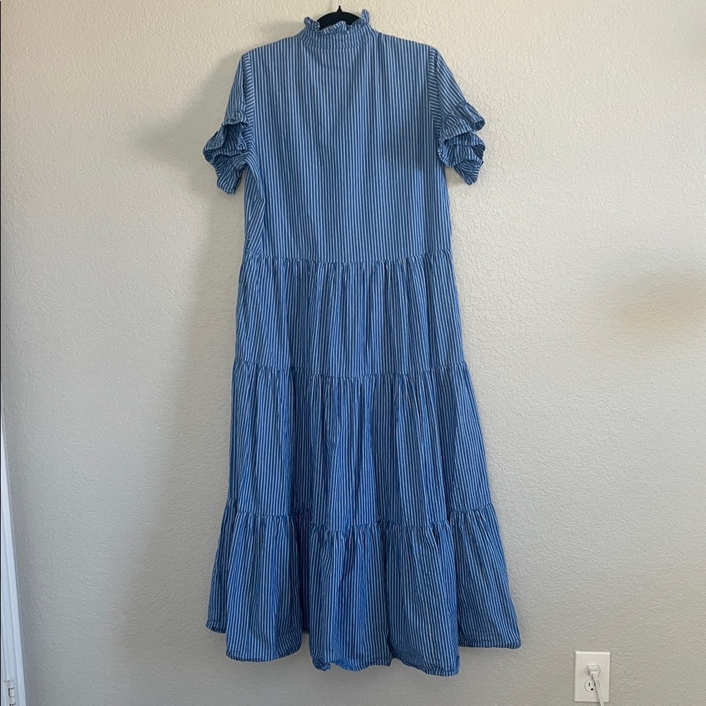 Mille Victoria Dress Tiered Ruffled Maxi In Harbor Stripe. Size M - Picture 9 of 14